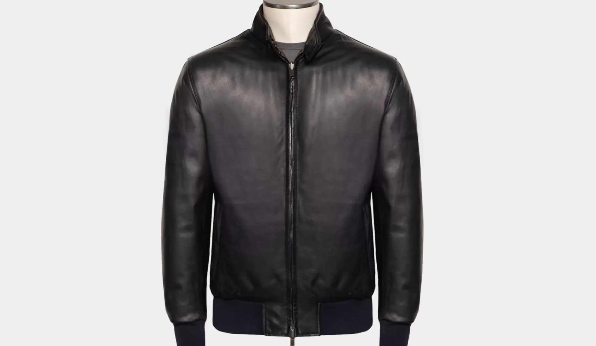 Cheap Lubiam Leather Bomber Blue