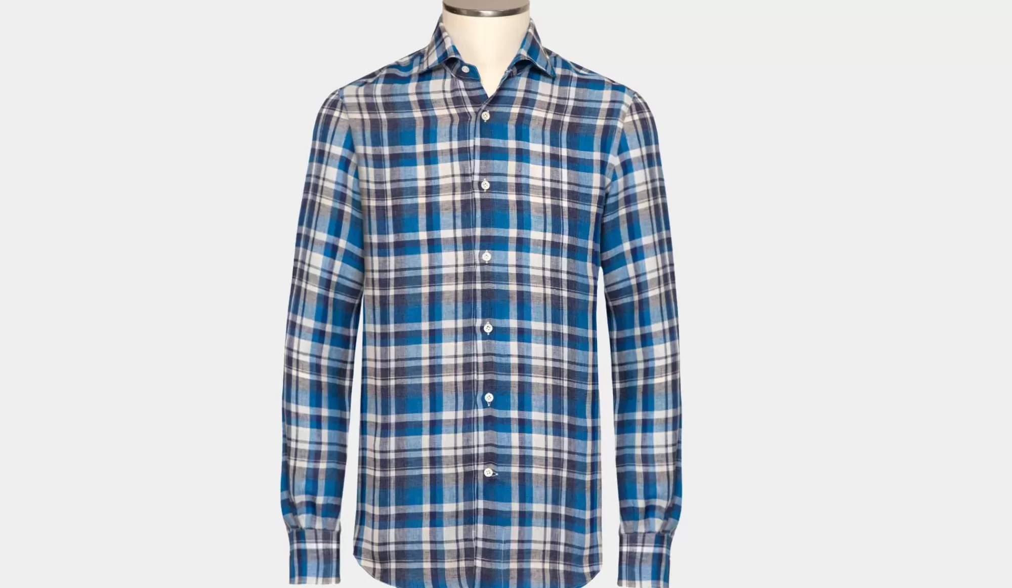 Cheap Mazzarelli Linen Shirt Blue Checkered