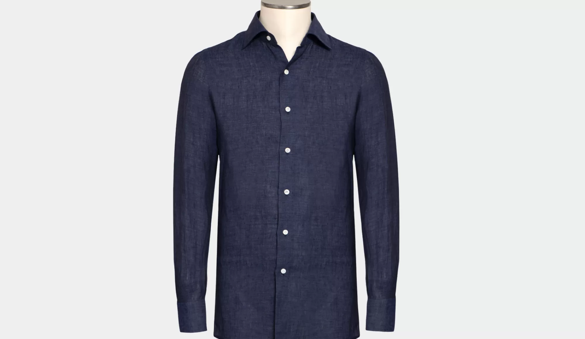 Shop Finamore Linen Shirt Denim Blue