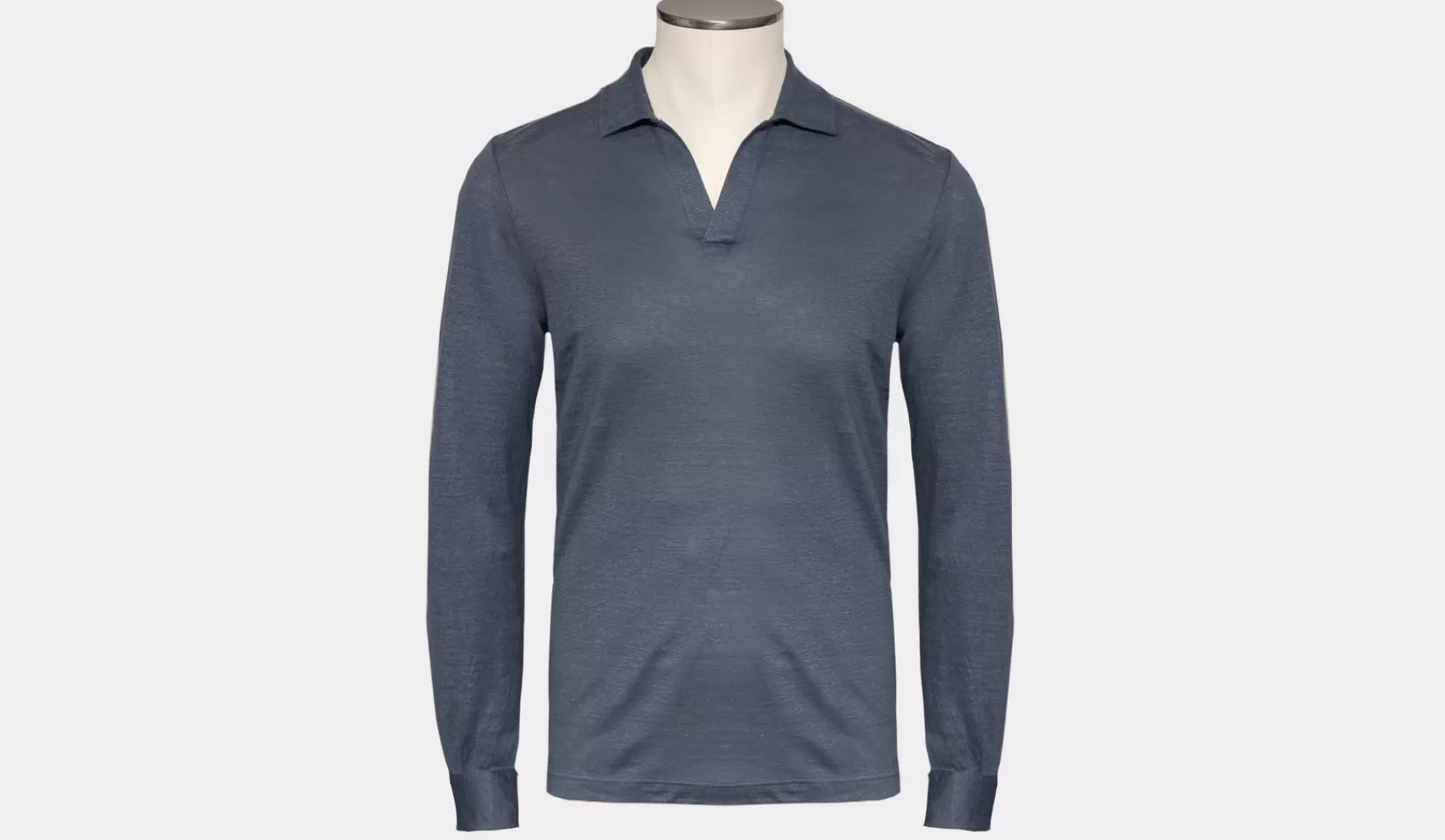 Sale Gran Sasso Linen V-Neck Polo Blue-Grey