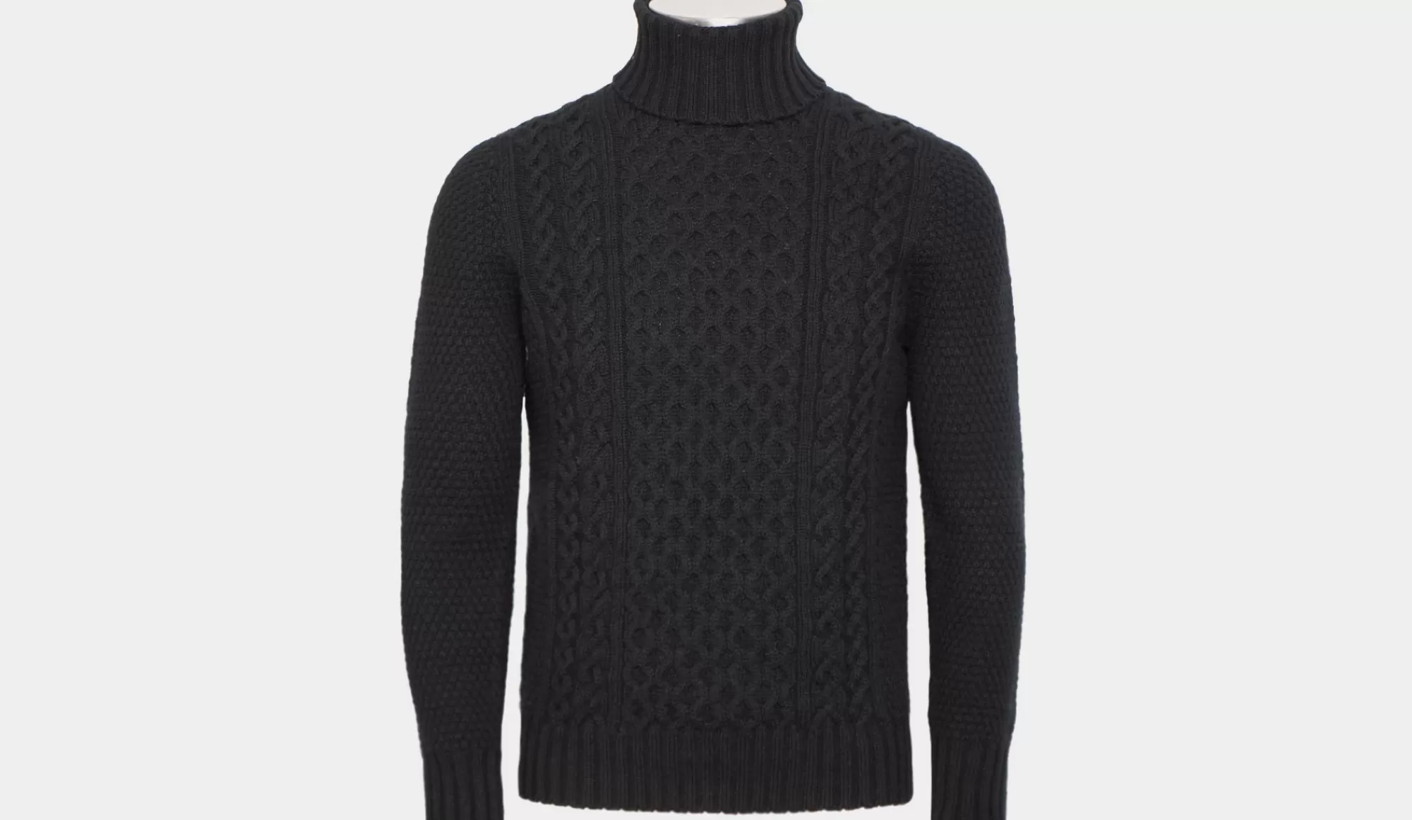 Best Sale Drumohr Roll Neck Geelong Aran Black