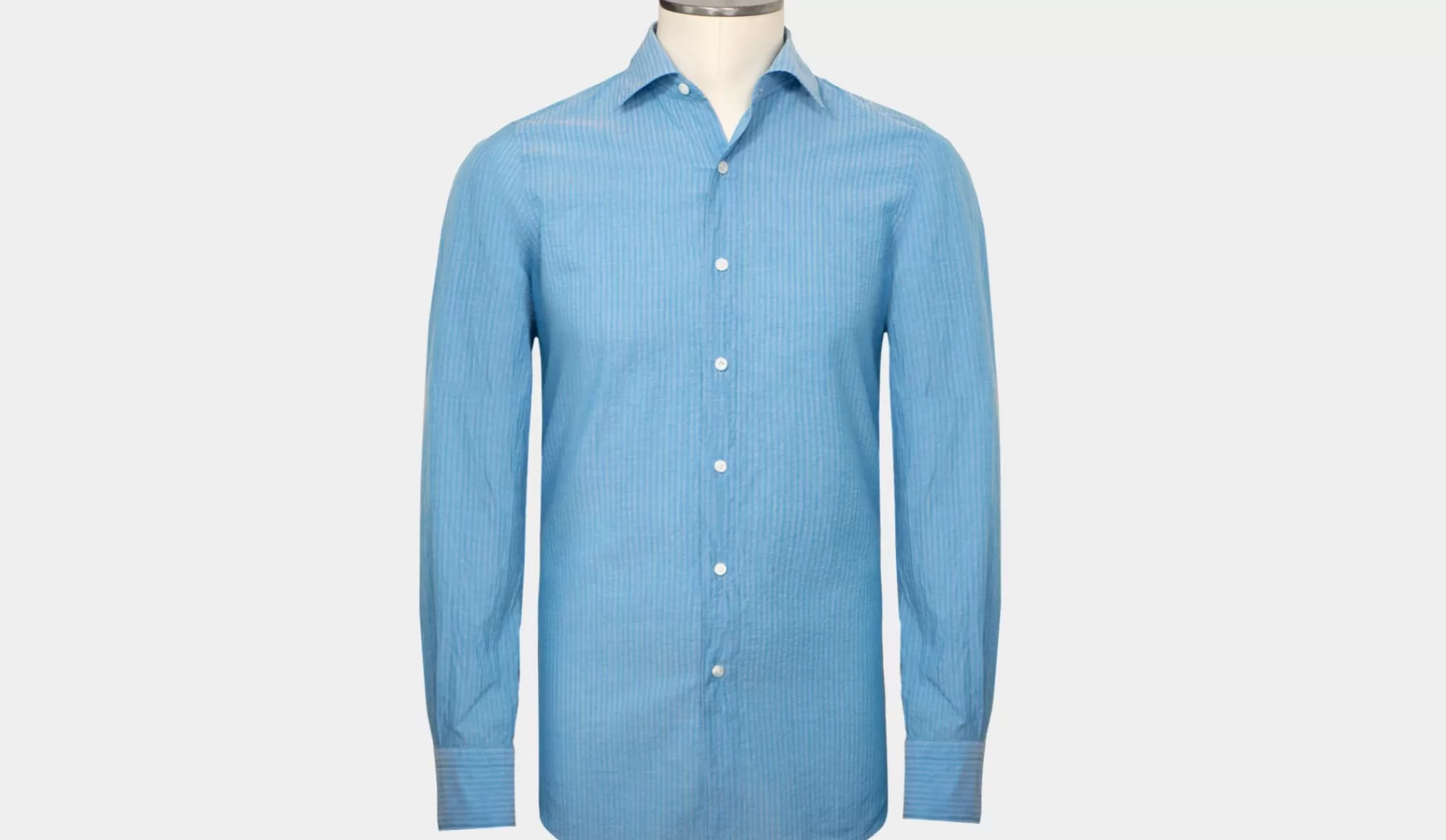 Cheap Finamore Seersucker Shirt Light Blue