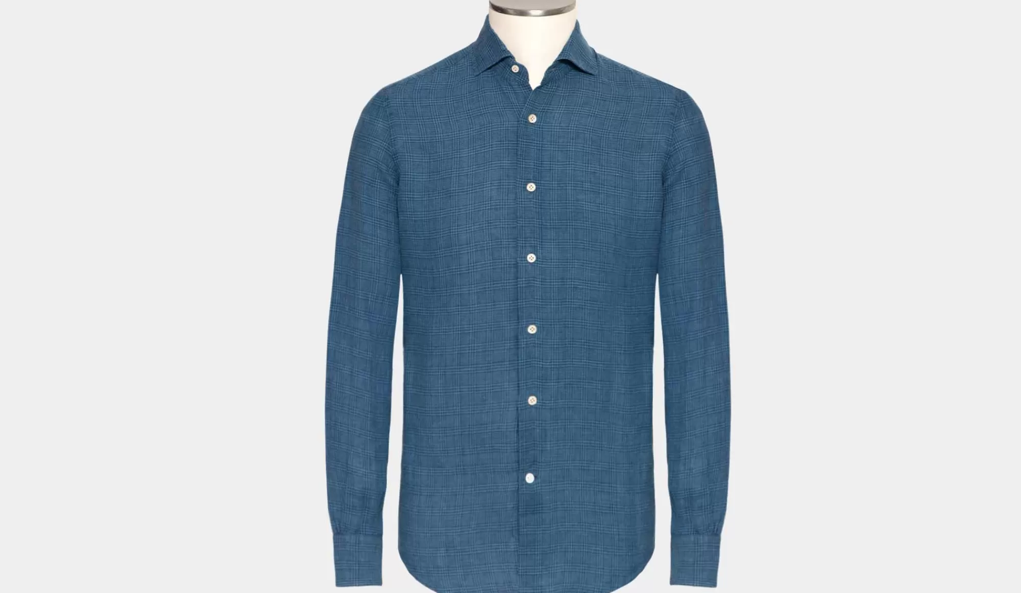 Online Mazzarelli Shirt Linen Denim Checkered