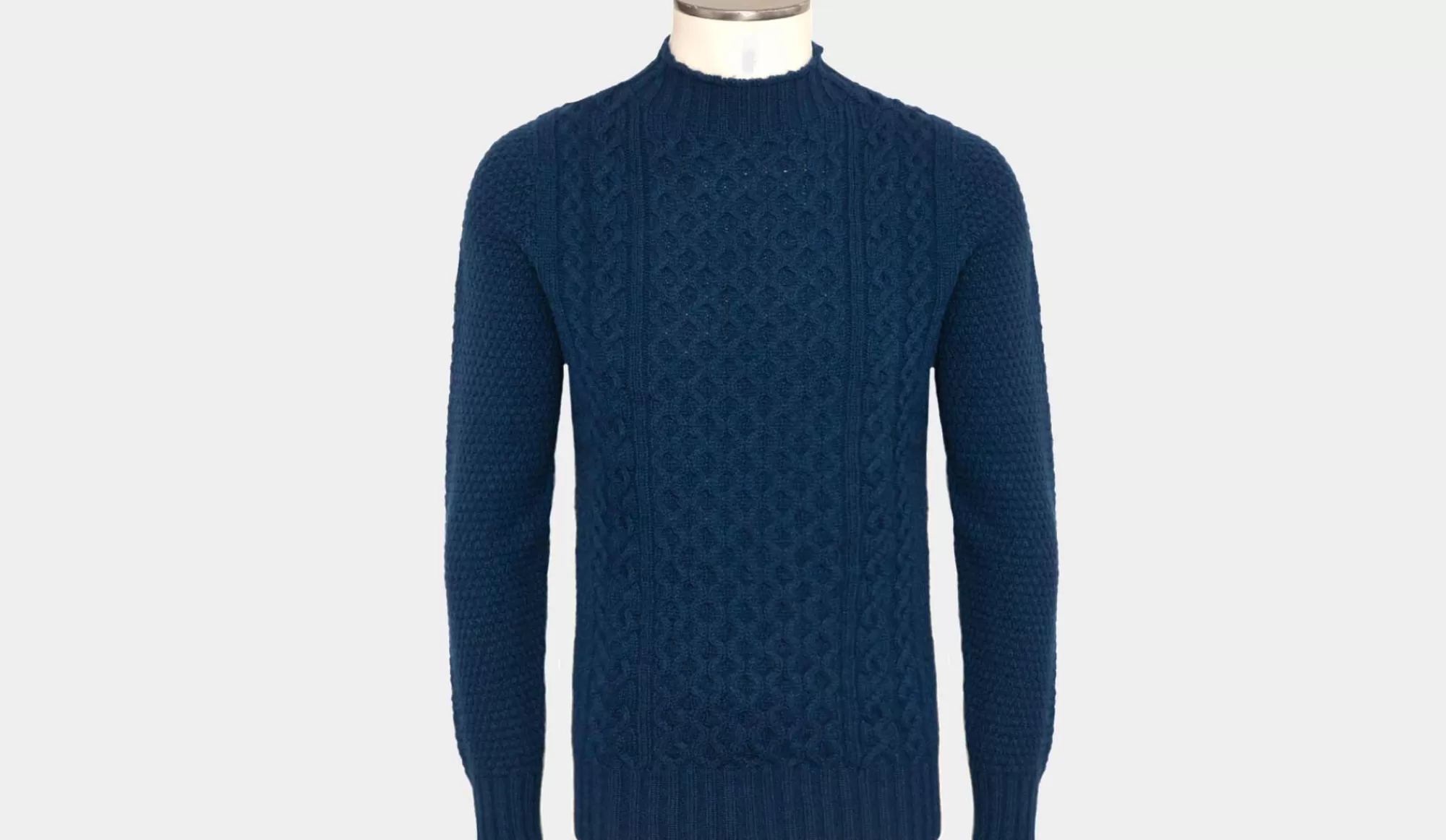 New Drumohr Turtle Neck Aran Geelong Blue