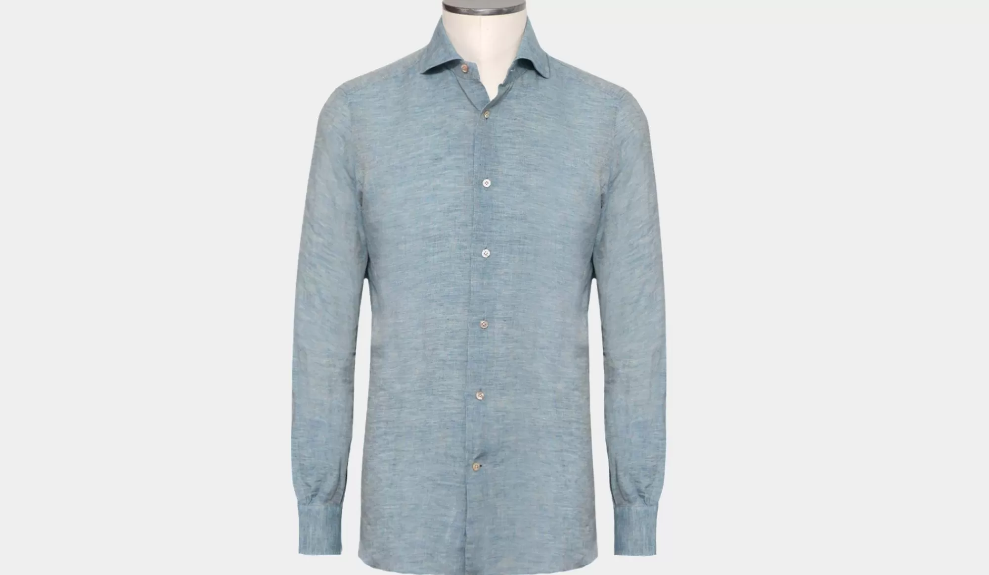 Clearance Mazzarelli Washed Linen Shirt Blue-Beige